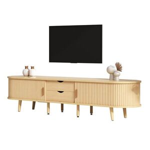 STILVORA TV STOLEK v přírodní barvě se zásuvkami a teleskopickými dvířky do obýváku, 175×40×42 cm obraz