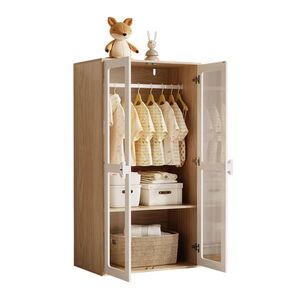 OKWISH ŠATNÍ skříň 160/50/150 cm přírodní+bílá z MDF s akrylovými dveřmi a závěsnou tyčí obraz