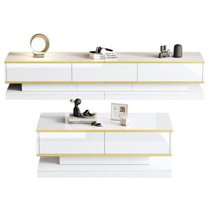 OKWISH TV sestava 200/40/40 cm a 100/50/38 cm bílá z dřevotřísky s leskem a zásuvkami obraz