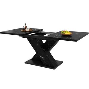OKWISH JÍDELNÍ stůl 119, 5–158, 5/80/75 cm černý z MDF s mramorovým dekorem a výsuvnou deskou obraz