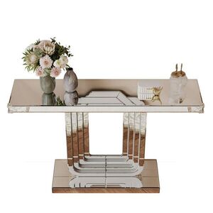 OKWISH KONZOLOVÝ stolek 120 cm stříbrný ze skla a MDF se zrcadlovým povrchem a U podstavcem obraz