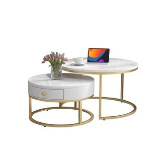 OKWISH SADA konferenčních stolků 70/70/48 cm bílá z MDF s mramorovým dekorem a nesting designem obraz