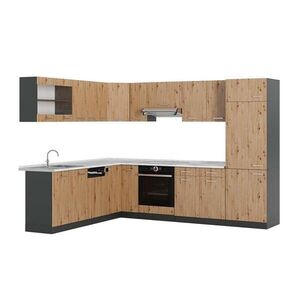 Vicco ROHOVÁ KUCHYŇ R-Line, Řemeslný dub/Antracit, 287 x 227 cm s pracovní deskou obraz