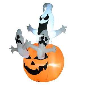 HOMCOM NAFUKOVACÍ halloweenská dekorace nafukovací postava LED osvětlení strom čarodějnice kočka dýně obraz