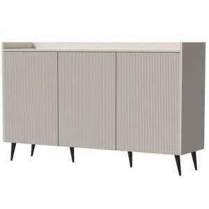 Beautysofa KOMODA Amfali se 3 dveřmi, drážkovaná čela, systém Push-to-open, kovové nohy, 150 cm, kašmír obraz