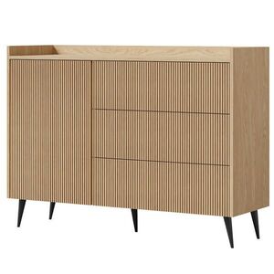 Beautysofa KOMODA Amfali s 1 dveřmi a 3 zásuvkami, systém Push-to-open, kovové nohy, 126 cm, jarní dub obraz