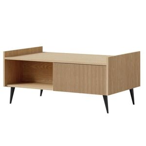 Beautysofa KONFERENČNÍ STOLEK Amfali s 1 dveřmi a otevřenou policí, drážkovaná čela, systém Push-to-open, kovové nohy, 100 cm, jarní dub obraz