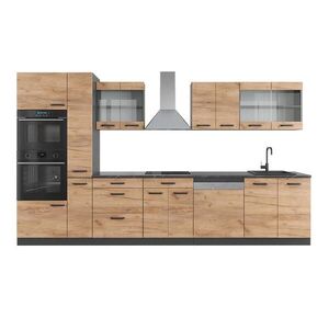 Vicco KUCHYŇSKÝ KOUT R-Line Zlatý dub power/antracit 350 cm s vysokou skříní, bez pracovní desky obraz