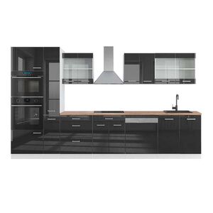 Vicco KUCHYŇSKÁ LINKA R-Line Antracitový vysoký lesk/bílá 350 cm s vysokou skříní, PD Dub obraz