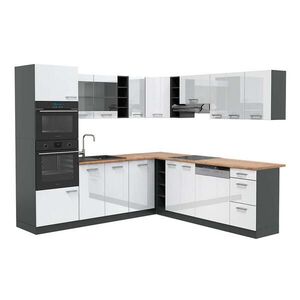 Vicco ROHOVÁ KUCHYŇ R-Line, Bílá vysoký lesk/Antracit, 247 x 237 cm, PD Dub obraz