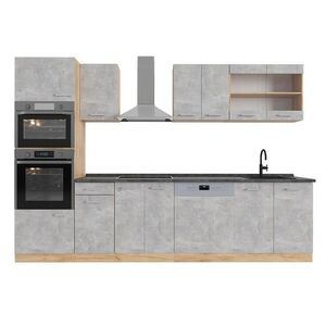 Vicco KUCHYŇSKÝ KOUT R-Line Beton/zlatý dub 300 cm s vysokou skříní, PD Antracit obraz