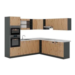 Vicco ROHOVÁ KUCHYŇ R-Line, Řemeslný dub/Antracit, 247 x 237 cm s pracovní deskou obraz