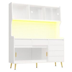 Urban Meuble KUCHYŇSKÁ SKŘÍŇKA 171 cm se Smart LED, skleněnou přední částí a děrovanou stěnou obraz