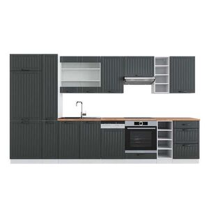 Vicco KUCHYŇSKÝ KOUT Fame-Line Antracitový venkovský dům/bílá 355 cm , PD Dub obraz