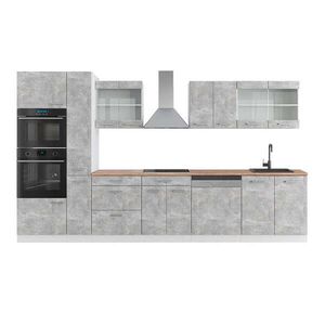 Vicco KUCHYŇSKÁ LINKA R-Line Beton/bílá 350 cm s vysokou skříní, PD Dub obraz