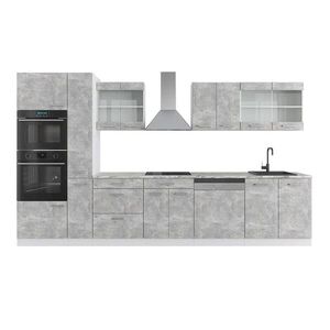 Vicco KUCHYNĚ R-Line Beton/bílá 350 cm s vysokou skříní, s pracovní deskou obraz