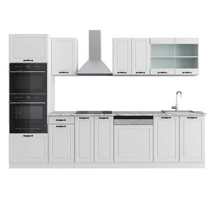 Vicco KUCHYŇSKÝ KOUT R-Line Bílý venkovský dům 300 cm s vysokou skříní, PD Mramor obraz