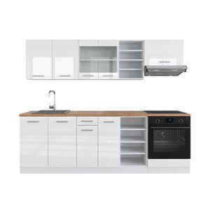Vicco KUCHYŇSKÝ KOUT R-Line Bílá vysoký lesk/bílá 240 cm , PD Dub obraz