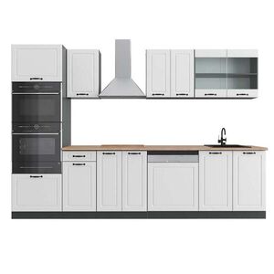 Vicco KUCHYŇSKÝ KOUT R-Line Bílý venkovský dům 300 cm s vysokou skříní, PD Dub obraz