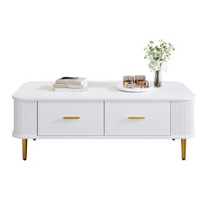 STILVORA KONFERENČNÍ STŮL v bílé barvě se zásuvkami a zaoblenými rohy do obýváku, 105×51×38 cm obraz
