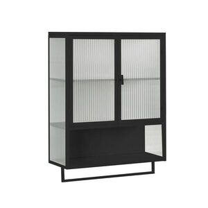STILVORA NÁSTĚNNÁ SKŘÍŇKA v černé barvě se 2 skleněnými dvířky a držákem na ručníky, 60×23×78 cm obraz