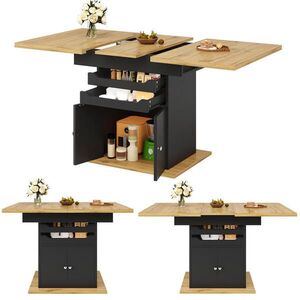 STILVORA JÍDELNÍ STŮL v přírodní a černé barvě s rozkládací deskou a 2 zásuvkami, 110-140×80×76 cm obraz