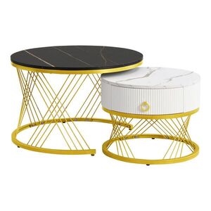 STILVORA SET KONFERENČNÍCH STOLŮ v černé barvě se zásuvkami a zlatým dekorem do obýváku, 70×70×45 cm obraz