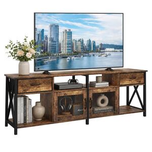 Relaxdays STOLEK TV Hnědá Černá industriální s úložným prostorem 180 cm obraz