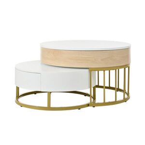 STILVORA SET KONFERENČNÍCH STOLŮ v bílé a přírodní barvě se zásuvkou do obýváku, 70×70×41, 5 cm obraz