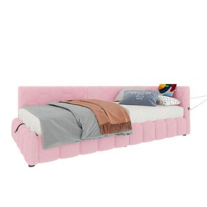 WISHDOR ROZKLÁDACÍ POHOVKA 90/200 cm v růžovém sametu s úložným prostorem, LED osvětlením, USB a Type-C obraz