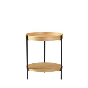 Redom KONFERENČNÍ stolek Ø69/38 cm s odkládacím stolkem Ø44/48 cm, dvouúrovňový design, masivní dřevo a kov, Přírodní obraz
