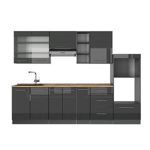 Vicco KUCHYŇSKÝ KOUT Fame-Line Antracitový vysoký lesk 280 cm , PD Dub obraz