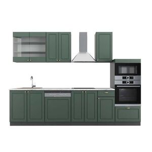 Vicco KUCHYŇSKÝ KOUT Fame-Line Zeleno-zlatá Country House/Anthracite 300 cm s vysokou skříní, PD Mramor obraz
