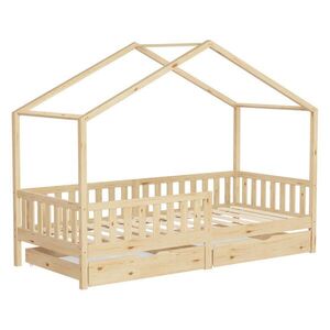 ML-DESIGN DĚTSKÁ POSTEL 90x200 cm přírodní z borového dřeva se 2 zásuvkami a ochranou proti vypadnutí obraz