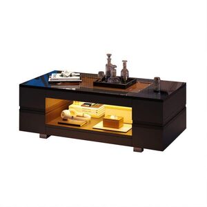 OKWISH KONFERENČNÍ stolek 100/50/35 cm černý z dřevotřísky a tvrzeného skla s LED osvětlením obraz