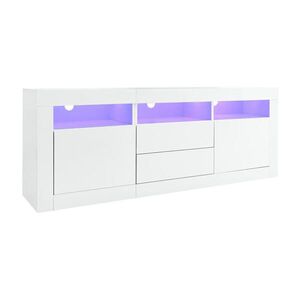 Modfu TV stolek z dřevotřísky 160x35x60 cm bílý s LED osvětlením, 2 dvířky, 2 zásuvkami obraz