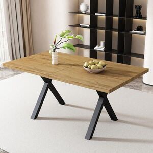 Modfu JÍDELNÍ stůl z MDF 140x80x76 cm dubová s černou kovovou podnoží, křížené nohy a industriální vzhled obraz