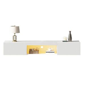 Modfu ZÁVĚSNÁ TV skříňka z dřevotřísky 160x31x22 cm bílá s LED osvětlením, Bluetooth ovládáním a vedením kabelů obraz