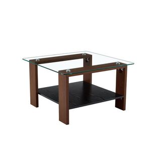 Modfu KONFERENČNÍ stolek z MDF a skla 65x65x45 cm v dekoru ořechu s úložnou policí a deskou z tvrzeného skla obraz