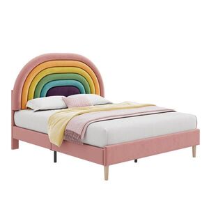 OKWISH ČALOUNĚNÁ postel 140/200 cm růžová ze sametu s polohovatelným čelem a lamelovým roštem obraz