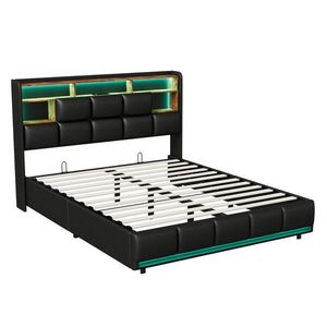 ČALOUNĚNÁ postel s úložným prostorem 140x200 cm, USB, LED a lamelový rošt, černá obraz