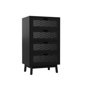 EuroLiving KOMODA se 4 zásuvkami, imitace PVC ratanu, 55x40x95 cm, dřevěné nohy, ochrana proti převrácení, černá obraz