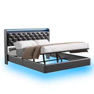 ČALOUNĚNÁ postel 160x200 cm, s LED, USB a Type-C, bed box, černá obraz