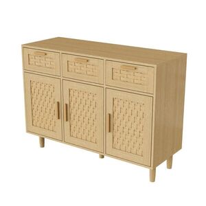 EuroLiving PŘÍBORNÍK BUFFET Masivní dub, bambusové dveře, 2 zásuvky, 115×40×80 cm obraz