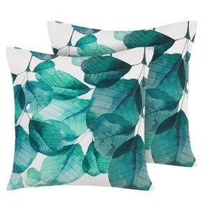 Beliani ZAHRADNÍ POLŠTÁŘ sada 2 ks Blättermotiv tyrkysový/modrý/bílý 45/45 cm Trebbo obraz