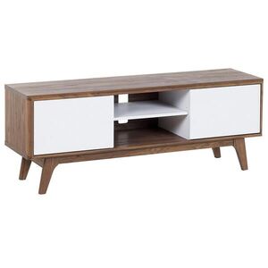 Beliani TV STOLEK Tmavě hnědý, Bílý ROCHESTER 40/142/53 cm obraz