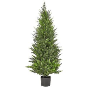 Beliani UMĚLÁ ROSTLINA v květináči 120 cm Zelená/Tmavší Odstín dřeva Cedar Tree obraz
