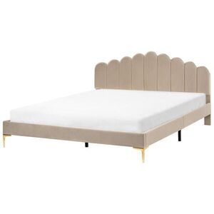 Beliani POSTEL s roštem 180/200 cm Sametová látka Taupe Sauvian obraz