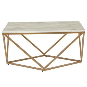 Beliani KONFERENČNÍ STOLEK Mramor Look béžový/zlatý čtvercový 80/80 cm Malibu obraz