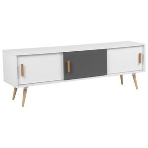 Beliani TV STOLEK Bílý, Šedý, Světle hnědý INDIANA 40/160/55 cm obraz